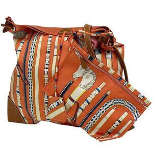 Hermes Silky City PM Les Cannes Cane Stick Shoulder Bag Silk Orange Multicolor